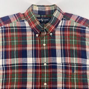 Vintage Polo Ralph Lauren Shirt Mens Medium Tartan Plaid Christmas Button Up